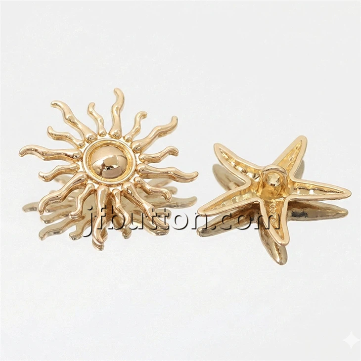 Botones de mango con forma de sol dorado-